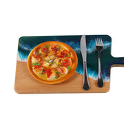 Load image into Gallery viewer, Jeezi Ocean Themed Wood Chopping Board, Resin Art Board, Ocean Wave Cutting Board, Resin Cheese Board With Handle, Charcuterie Board with Unique Painting Handmade Design and Handle, Coastal Tray For Party Decor 17.