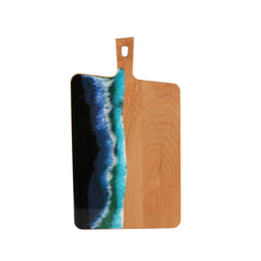 Jeezi Ocean Themed Wood Chopping Board, Resin Art Board, Ocean Wave Cutting Board, Resin Cheese Board With Handle, Charcuterie Board with Unique Painting Handmade Design and Handle, Coastal Tray For Party Decor 19.