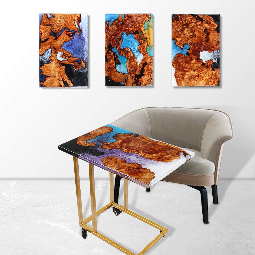 Jeezi Handmade Multipurpose C Table/ End Table, Mobile Sofa Side End Table, Solid Wood Living Room End Table, Resin Art Wall Decor 15