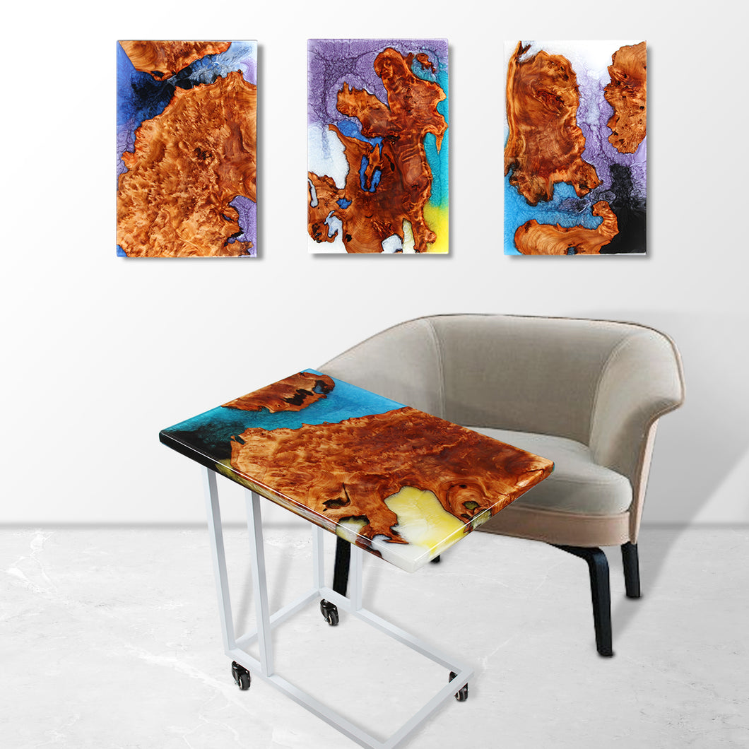 Jeezi Handmade Multipurpose C Table/ End Table, Mobile Sofa Side End Table, Solid Wood Living Room End Table, Resin Art Wall Decor 18