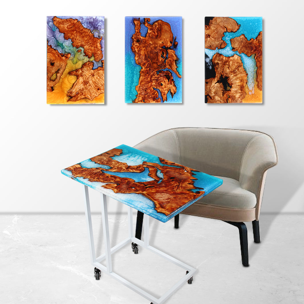 Jeezi Handmade Multipurpose C Table/ End Table, Mobile Sofa Side End Table, Solid Wood Living Room End Table, Resin Art Wall Decor 19