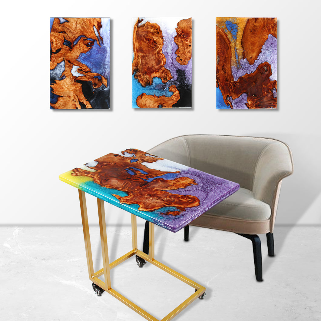 Jeezi Handmade Multipurpose C Table/ End Table, Mobile Sofa Side End Table, Solid Wood Living Room End Table, Resin Art Wall Decor 22