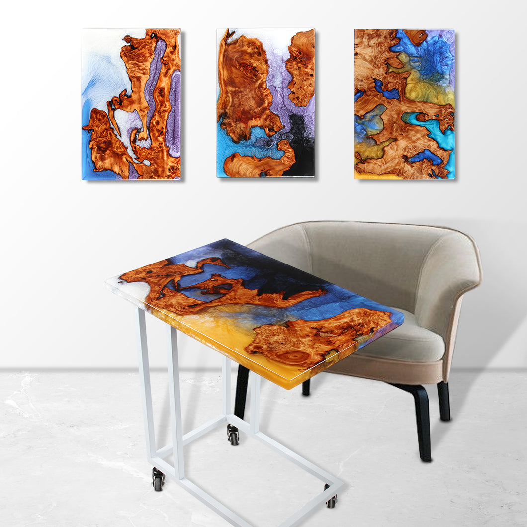 Jeezi Handmade Multipurpose C Table/ End Table, Mobile Sofa Side End Table, Solid Wood Living Room End Table, Resin Art Wall Decor 23