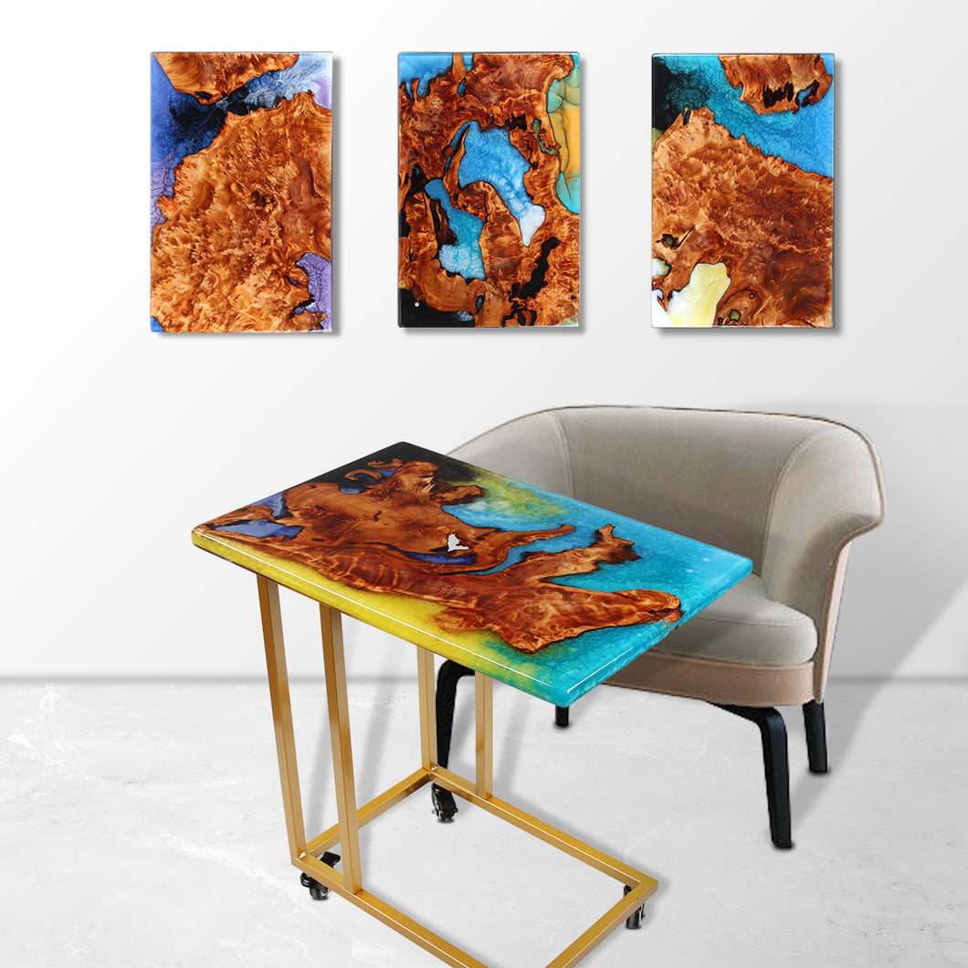 Jeezi Handmade Multipurpose C Table/ End Table, Mobile Sofa Side End Table, Solid Wood Living Room End Table, Resin Art Wall Decor 24