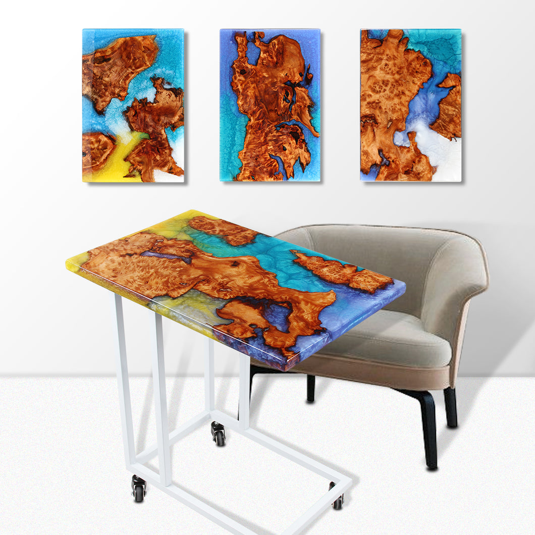 Jeezi Handmade Multipurpose C Table/ End Table, Mobile Sofa Side End Table, Solid Wood Living Room End Table, Resin Art Wall Decor 25