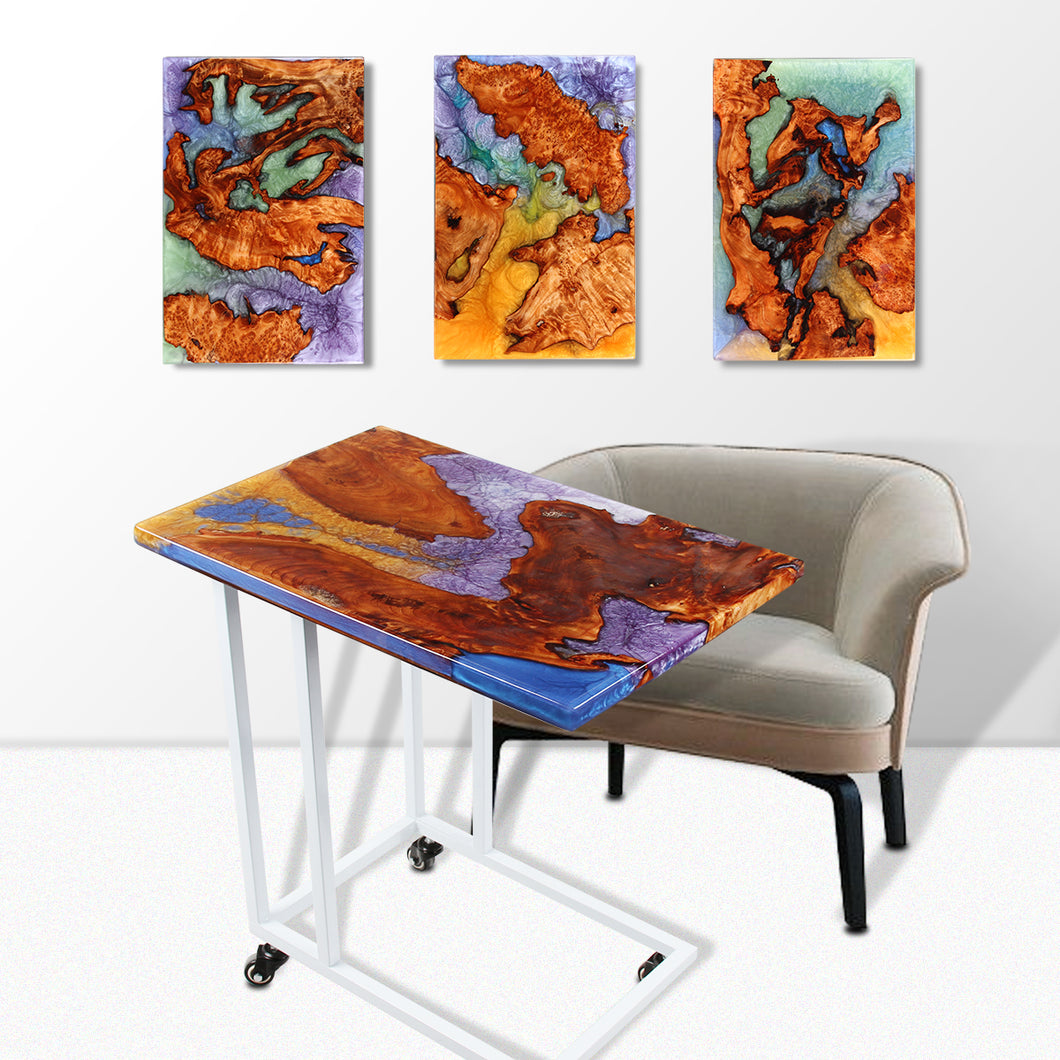Jeezi Handmade Multipurpose C Table/ End Table, Mobile Sofa Side End Table, Solid Wood Living Room End Table, Resin Art Wall Decor 26
