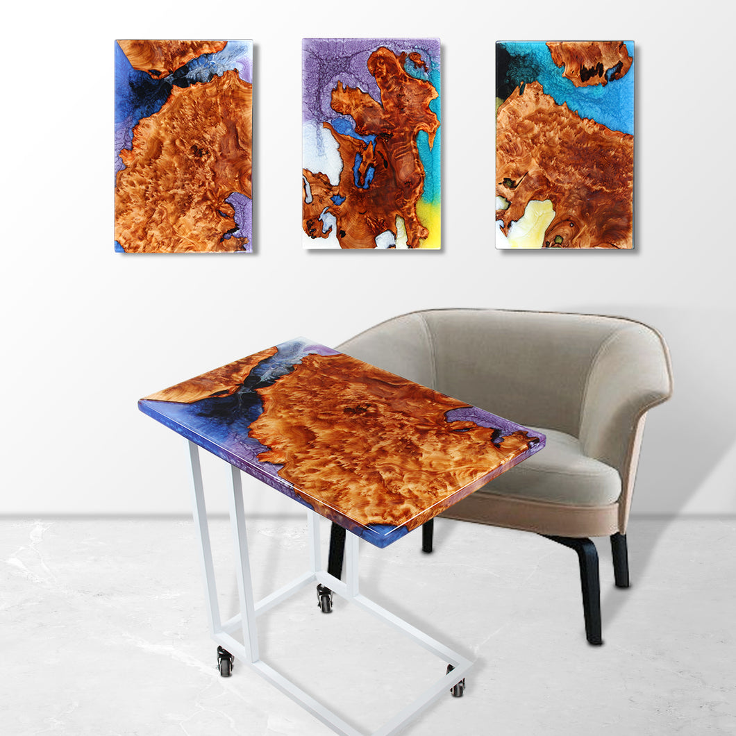 Jeezi Handmade Multipurpose C Table/ End Table, Mobile Sofa Side End Table, Solid Wood Living Room End Table, Resin Art Wall Decor  27