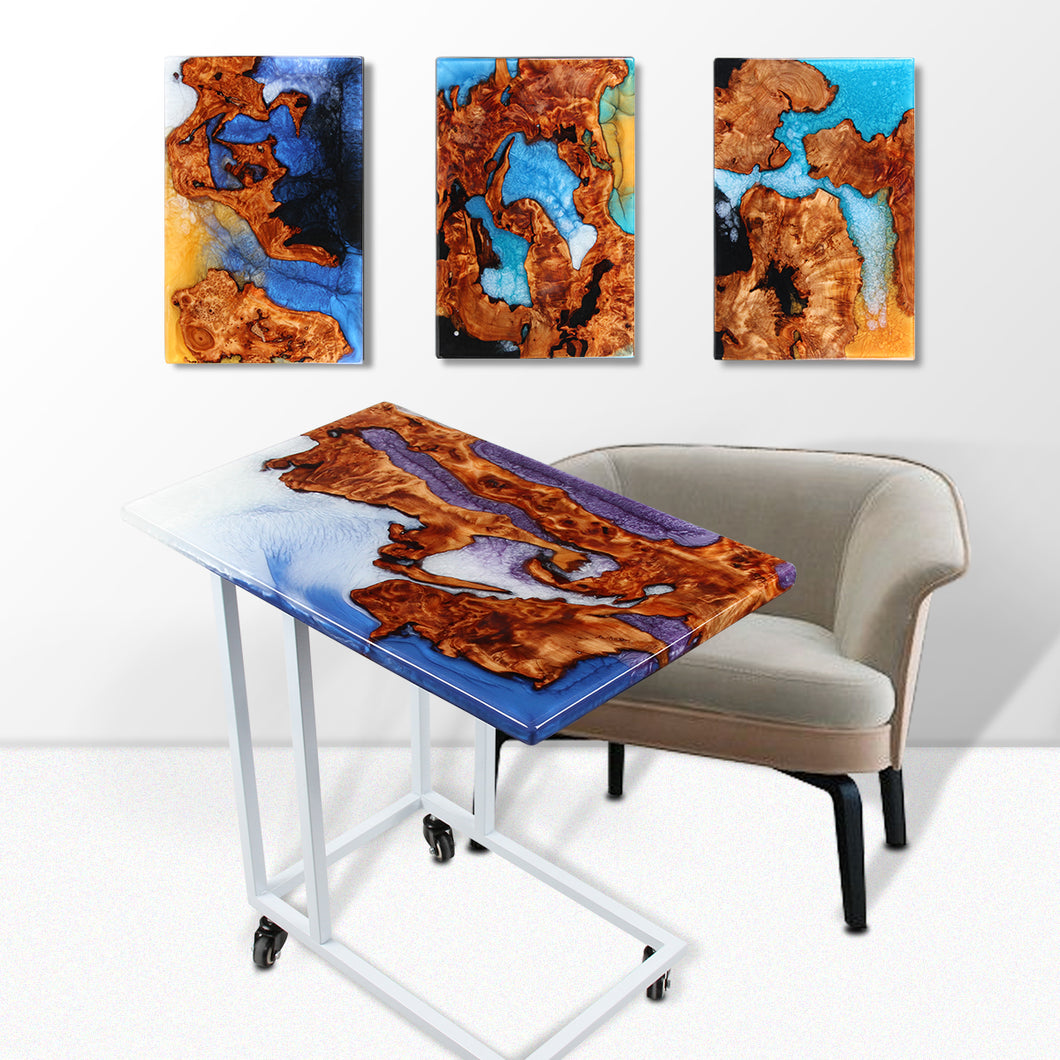 Jeezi Handmade Multipurpose C Table/ End Table, Mobile Sofa Side End Table, Solid Wood Living Room End Table, Resin Art Wall Decor 28