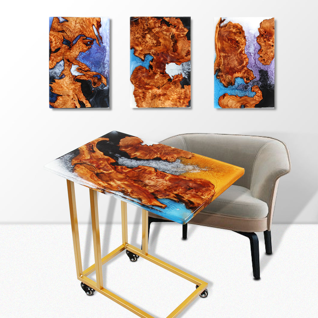Jeezi Handmade Multipurpose C Table/ End Table, Mobile Sofa Side End Table, Solid Wood Living Room End Table, Resin Art Wall Decor 12