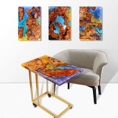 Jeezi Handmade Multipurpose C Table/ End Table, Mobile Sofa Side End Table, Solid Wood Living Room End Table, Resin Art Wall Decor 11