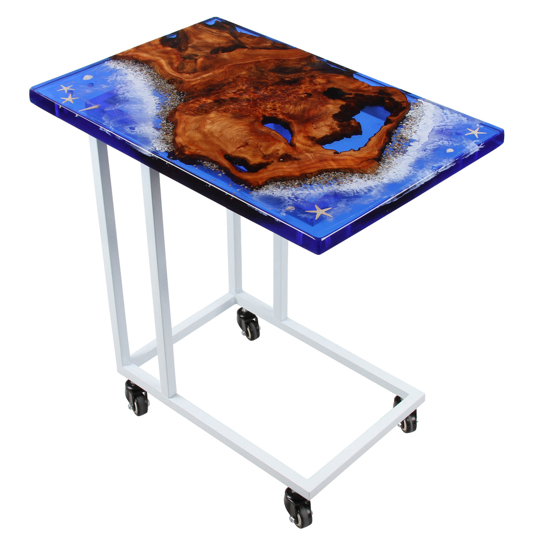 Jeezi Handmade Multipurpose C Table/ End Table, Mobile Sofa Side End Table, Solid Wood Living Room End Table, Resin Art Wall Decor 02