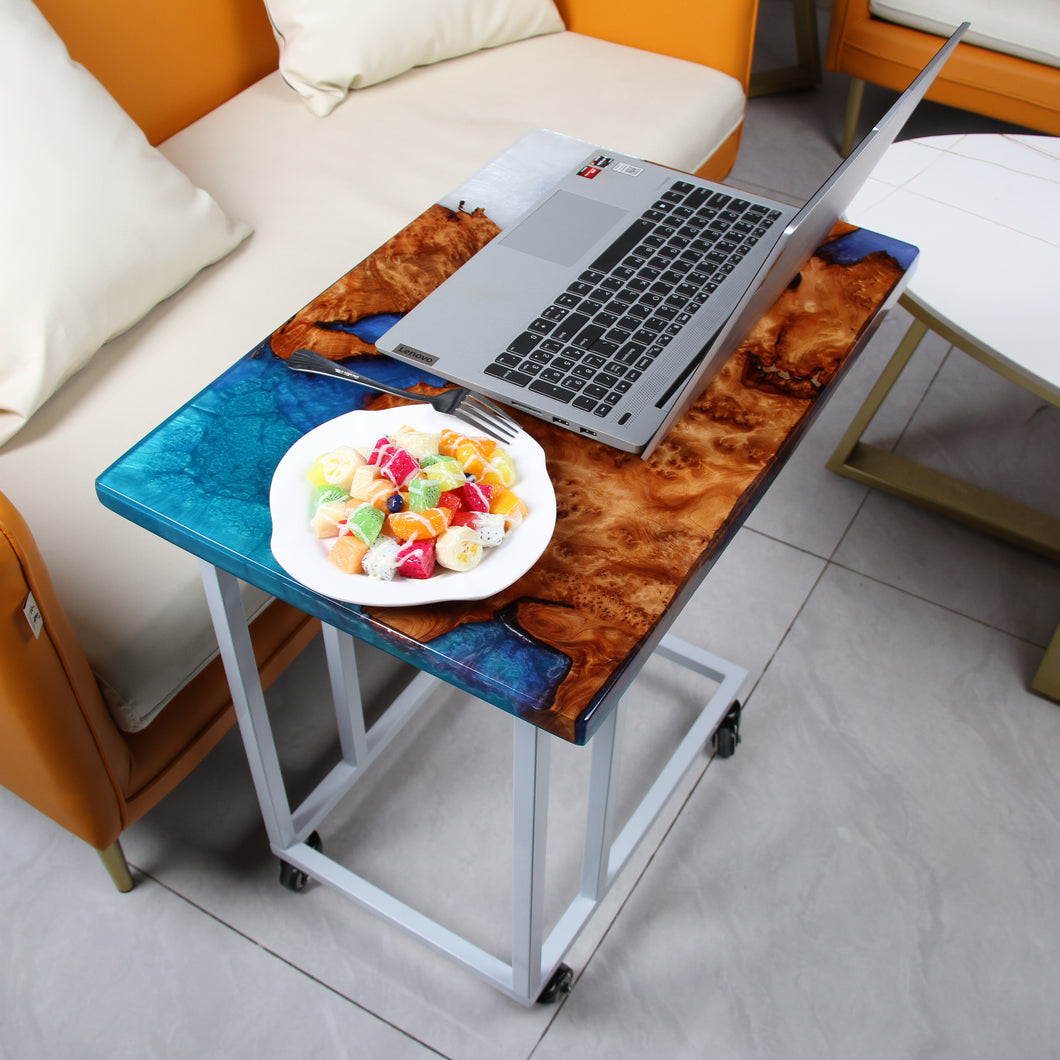 Jeezi Handmade Multipurpose C Table/ End Table, Mobile Sofa Side End Table, Solid Wood Living Room End Table, Resin Art Wall Decor 04