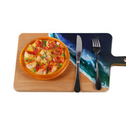 Load image into Gallery viewer, Jeezi Ocean Themed Wood Chopping Board, Resin Art Board, Ocean Wave Cutting Board, Resin Cheese Board With Handle, Charcuterie Board with Unique Painting Handmade Design and Handle, Coastal Tray For Party Decor 23.

