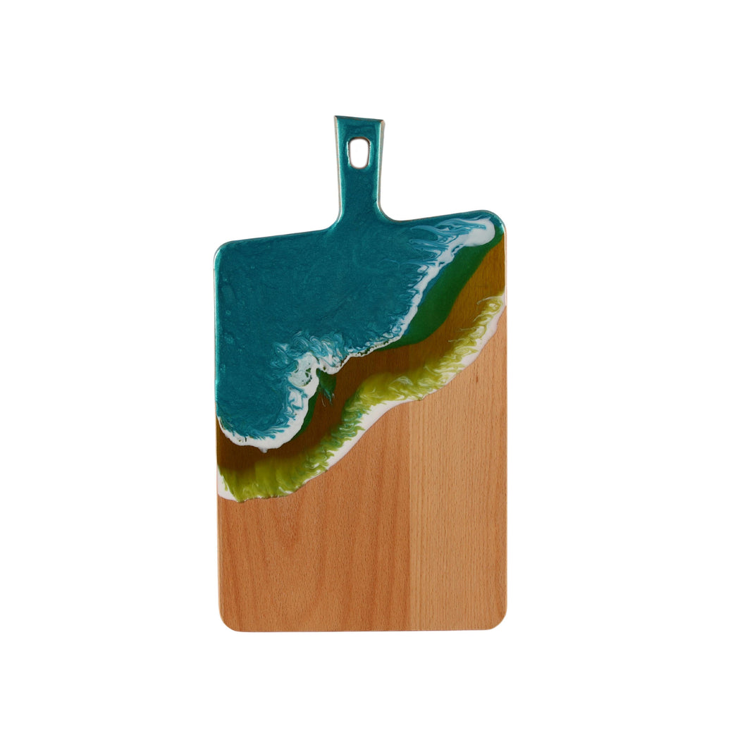 Jeezi Ocean Themed Wood Chopping Board, Resin Art Board, Ocean Wave Cutting Board, Resin Cheese Board With Handle, Charcuterie Board with Unique Painting Handmade Design and Handle, Coastal Tray For Party Decor 21.