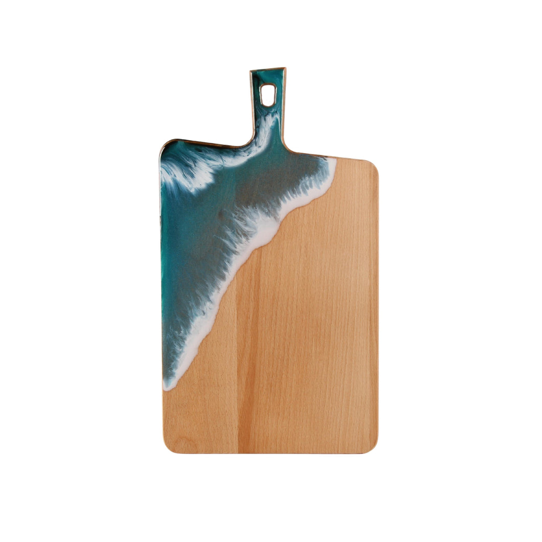 Jeezi Ocean Themed Wood Chopping Board, Resin Art Board, Ocean Wave Cutting Board, Resin Cheese Board With Handle, Charcuterie Board with Unique Painting Handmade Design and Handle, Coastal Tray For Party Decor 20.