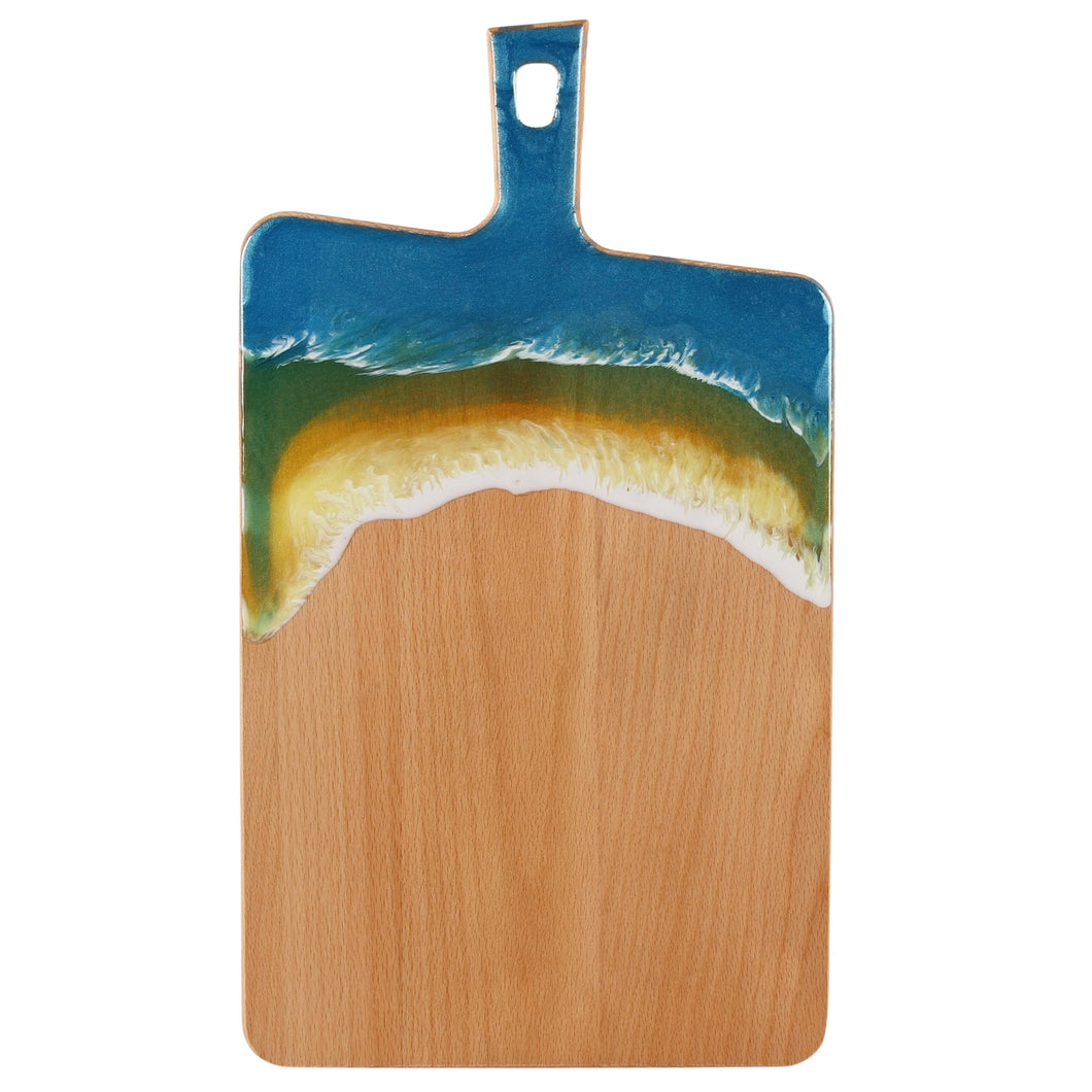 Jeezi Ocean Themed Wood Chopping Board, Resin Art Board, Ocean Wave Cutting Board, Resin Cheese Board With Handle, Charcuterie Board with Unique Painting Handmade Design and Handle, Coastal Tray For Party Decor 01.