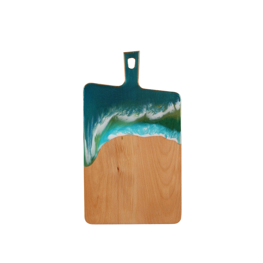 Jeezi Ocean Themed Wood Chopping Board, Resin Art Board, Ocean Wave Cutting Board, Resin Cheese Board With Handle, Charcuterie Board with Unique Painting Handmade Design and Handle, Coastal Tray For Party Decor 02.