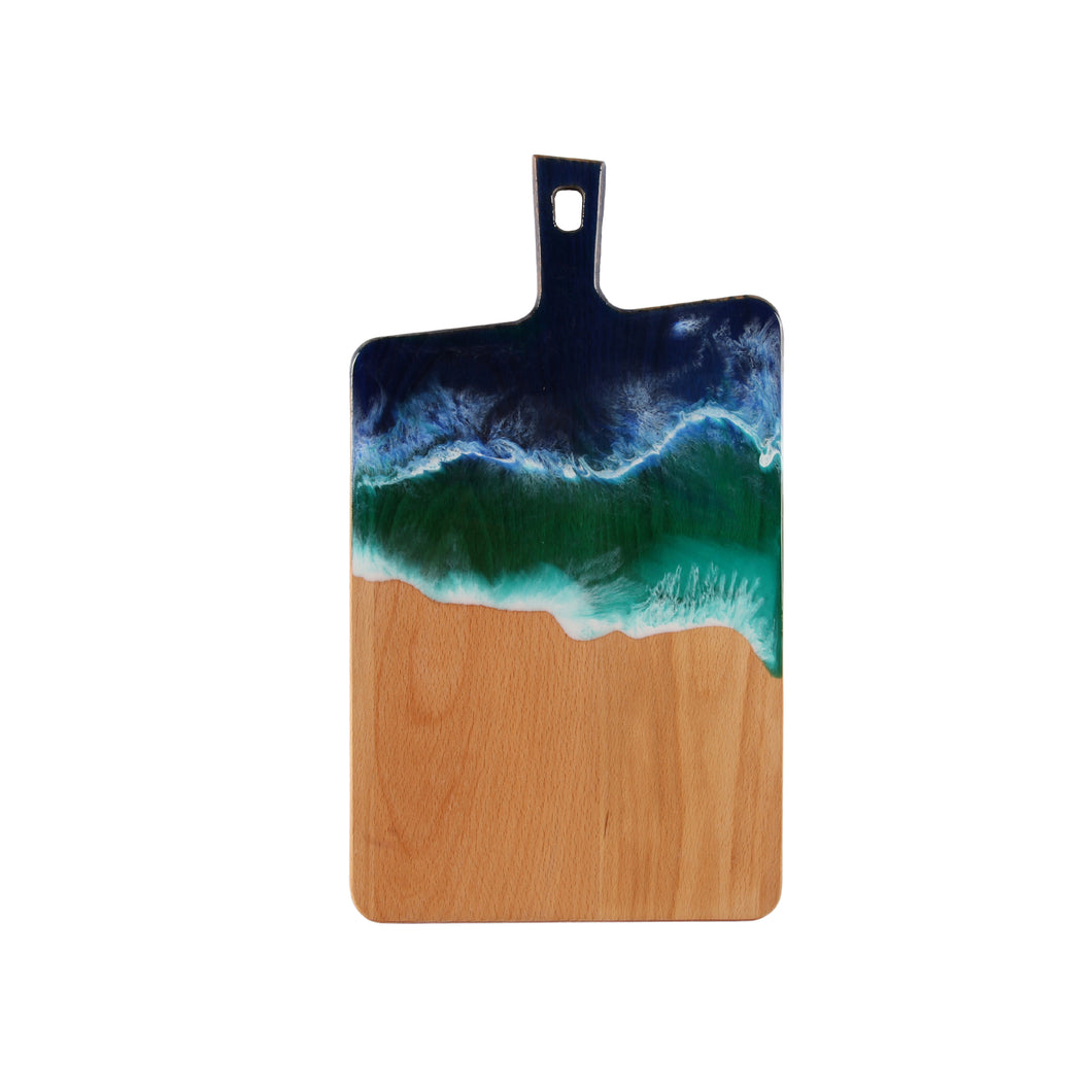 Jeezi Ocean Themed Wood Chopping Board, Resin Art Board, Ocean Wave Cutting Board, Resin Cheese Board With Handle, Charcuterie Board with Unique Painting Handmade Design and Handle, Coastal Tray For Party Decor 03.