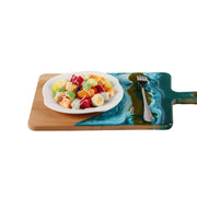 Load image into Gallery viewer, Jeezi Ocean Themed Wood Chopping Board, Resin Art Board, Ocean Wave Cutting Board, Resin Cheese Board With Handle, Charcuterie Board with Unique Painting Handmade Design and Handle, Coastal Tray For Party Decor 05.
