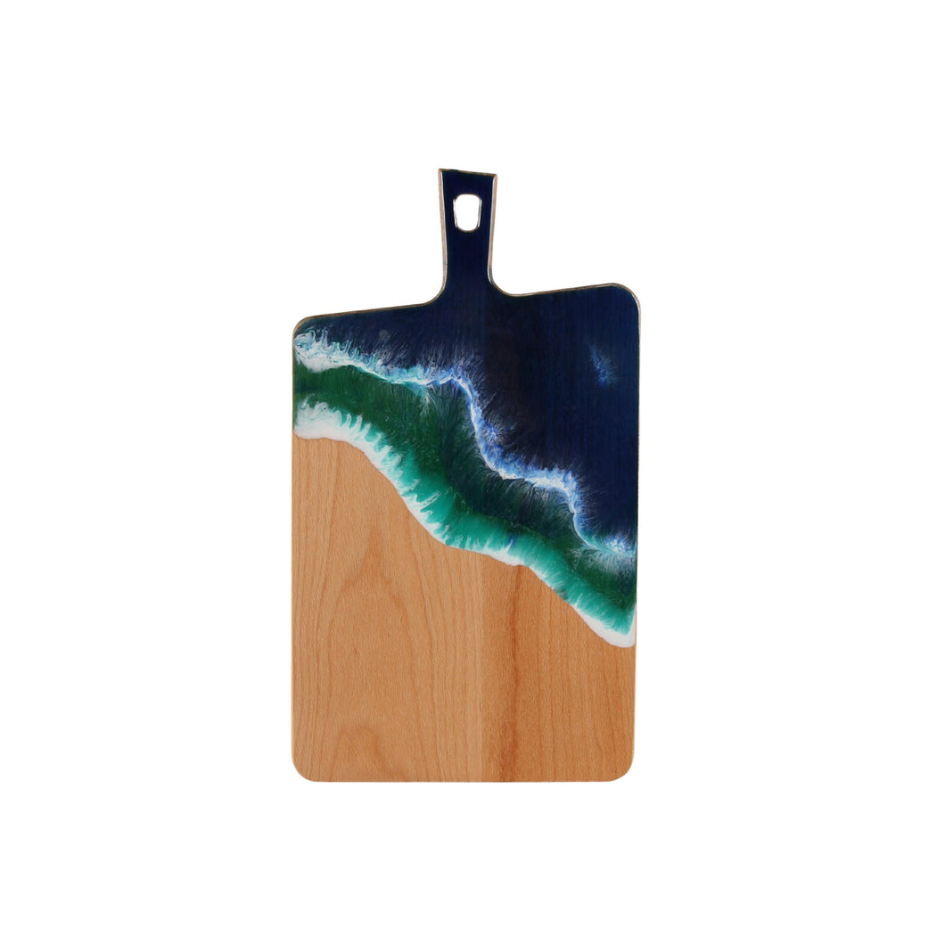 Jeezi Ocean Themed Wood Chopping Board, Resin Art Board, Ocean Wave Cutting Board, Resin Cheese Board With Handle, Charcuterie Board with Unique Painting Handmade Design and Handle, Coastal Tray For Party Decor 06.