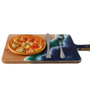 Load image into Gallery viewer, Jeezi Ocean Themed Wood Chopping Board, Resin Art Board, Ocean Wave Cutting Board, Resin Cheese Board With Handle, Charcuterie Board with Unique Painting Handmade Design and Handle, Coastal Tray For Party Decor 06.
