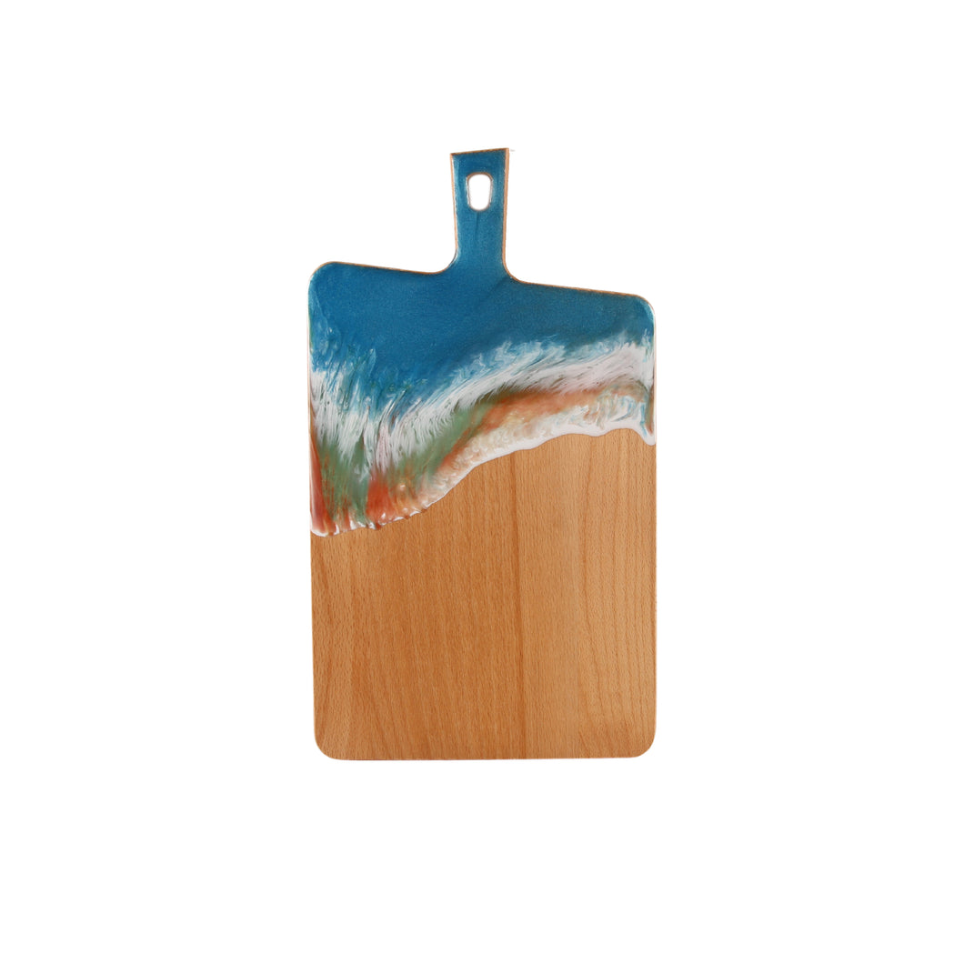 Jeezi Ocean Themed Wood Chopping Board, Resin Art Board, Ocean Wave Cutting Board, Resin Cheese Board With Handle, Charcuterie Board with Unique Painting Handmade Design and Handle, Coastal Tray For Party Decor 07.
