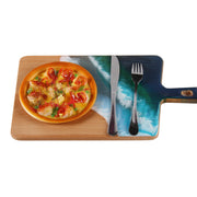 Load image into Gallery viewer, Jeezi Ocean Themed Wood Chopping Board, Resin Art Board, Ocean Wave Cutting Board, Resin Cheese Board With Handle, Charcuterie Board with Unique Painting Handmade Design and Handle, Coastal Tray For Party Decor 09
