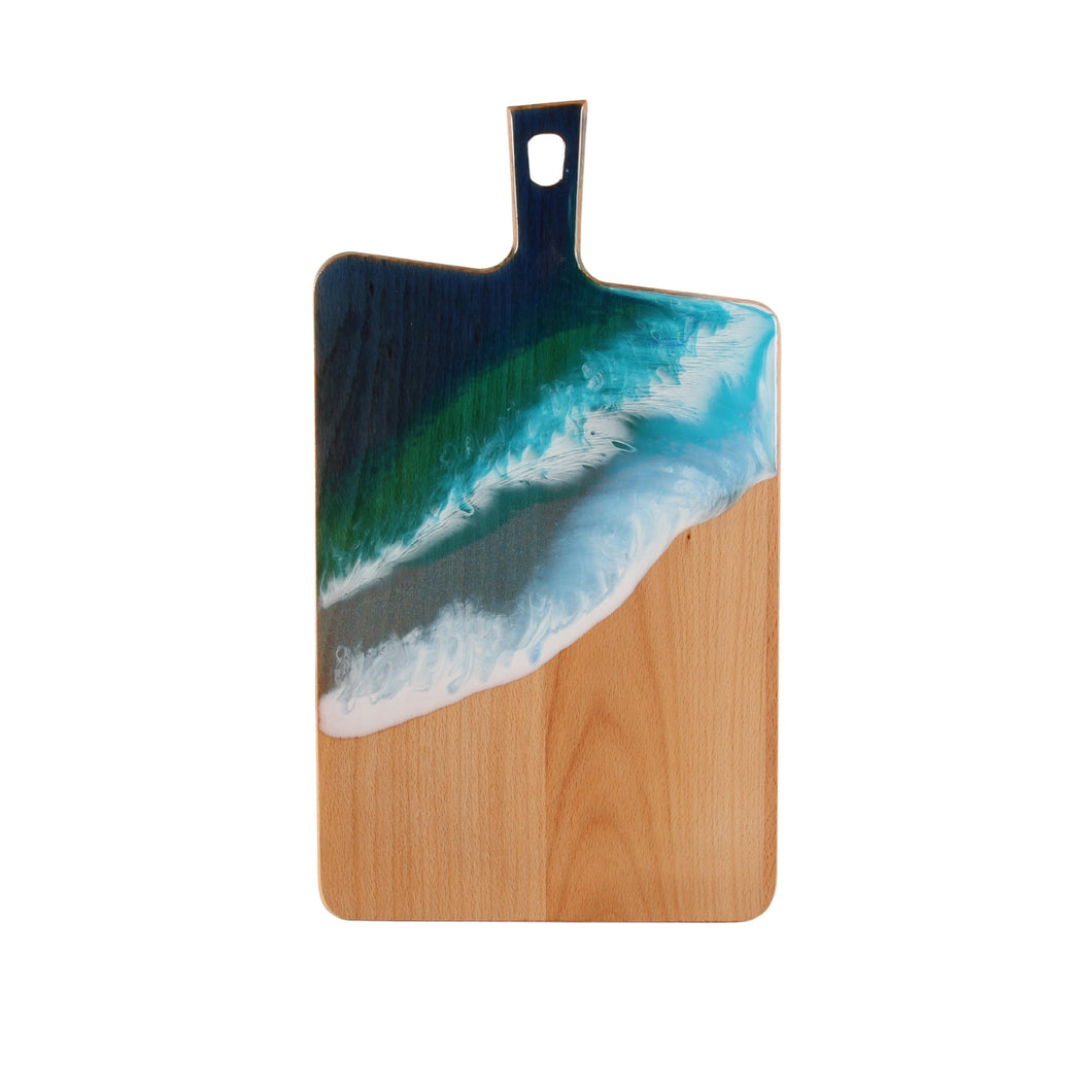 Jeezi Ocean Themed Wood Chopping Board, Resin Art Board, Ocean Wave Cutting Board, Resin Cheese Board With Handle, Charcuterie Board with Unique Painting Handmade Design and Handle, Coastal Tray For Party Decor 09