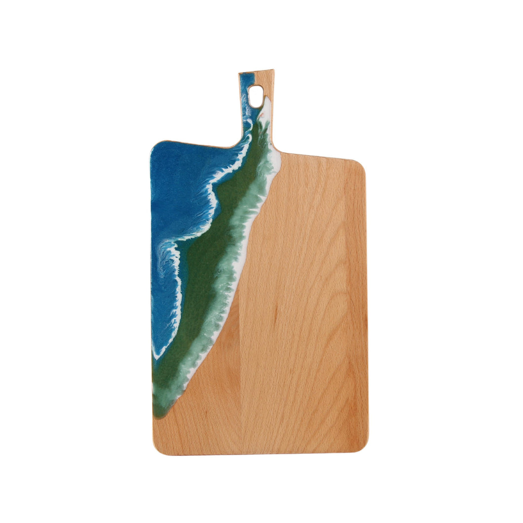 Jeezi Ocean Themed Wood Chopping Board, Resin Art Board, Ocean Wave Cutting Board, Resin Cheese Board With Handle, Charcuterie Board with Unique Painting Handmade Design and Handle, Coastal Tray For Party Decor 12