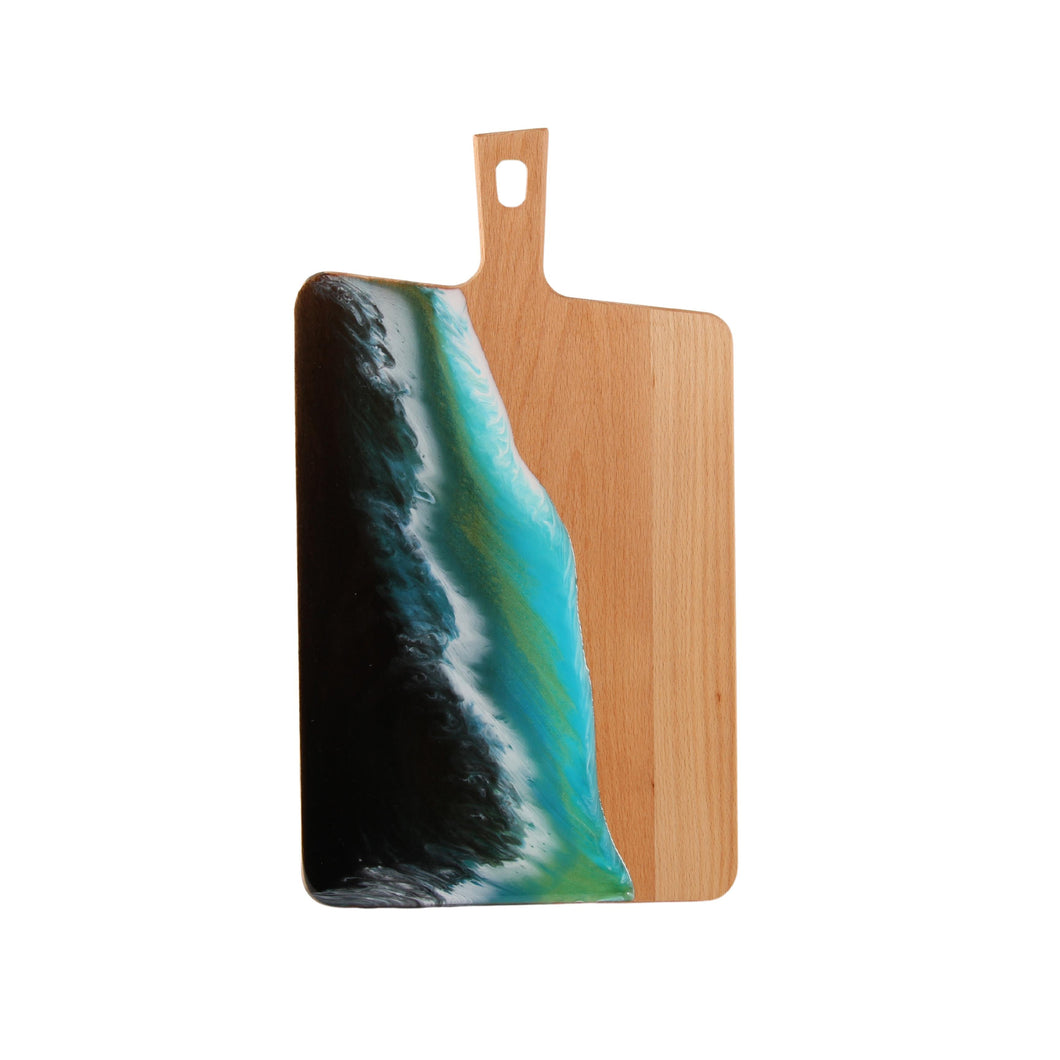 Jeezi Ocean Themed Wood Chopping Board, Resin Art Board, Ocean Wave Cutting Board, Resin Cheese Board With Handle, Charcuterie Board with Unique Painting Handmade Design and Handle, Coastal Tray For Party Decor 14.