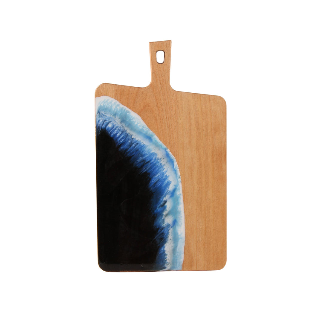Jeezi Ocean Themed Wood Chopping Board, Resin Art Board, Ocean Wave Cutting Board, Resin Cheese Board With Handle, Charcuterie Board with Unique Painting Handmade Design and Handle, Coastal Tray For Party Decor 18.